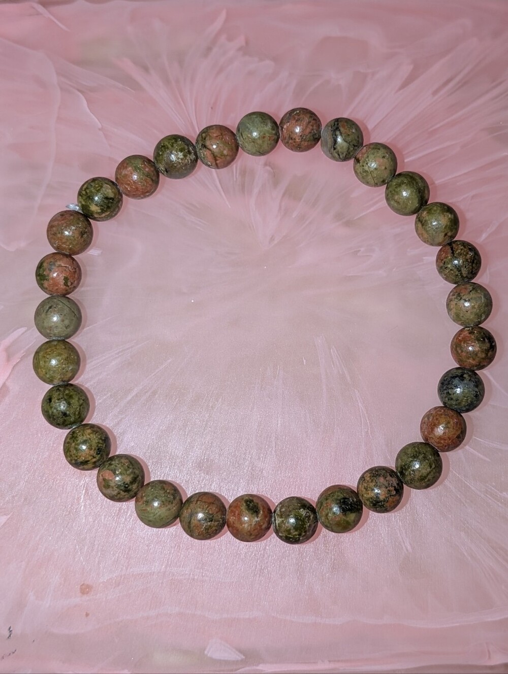 Natural Unakite Gemstone Beaded Stretch Bracelet